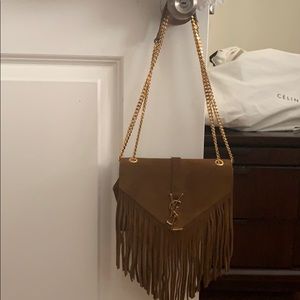 Saint Laurent YSL monogram suede fringe bag